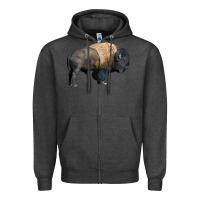 Charcoal Heather Bison Buffalo Zipper Hoodie - LillyAllenDesigns