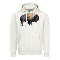 Oatmeal Heather Bison Buffalo Zipper Hoodie - LillyAllenDesigns