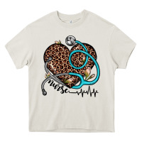 Cream nurse leopard heart Heavy Core Tee - JahusDesignShop