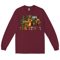 Burgundy i dig christmas bulldozer Long Sleeve Tee - CowGirlArtShop