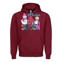 Burgundy It's Freezin Season Zipper Hoodie - CowhideDigitalArt