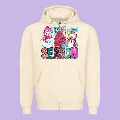 It's Freezin Season Zipper Hoodie Designed By Cowhidedigitalart