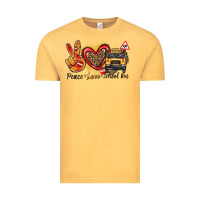 Vintage Mustard peace love school bus Vintage Tee - texasbilliewilder
