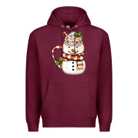 Burgundy Christmas Snowman Coffee Cup Premium Hoodie - FaDigitalArtStudio