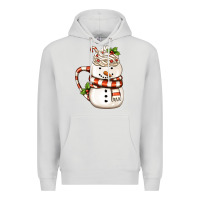 Dove Grey Christmas Snowman Coffee Cup Premium Hoodie - FaDigitalArtStudio