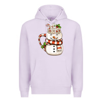 Lilac Christmas Snowman Coffee Cup Premium Hoodie - FaDigitalArtStudio