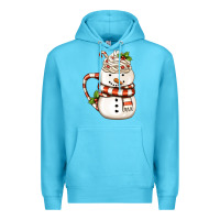 Ocean Blue Christmas Snowman Coffee Cup Premium Hoodie - FaDigitalArtStudio