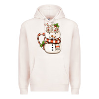 Pale Pink Christmas Snowman Coffee Cup Premium Hoodie - FaDigitalArtStudio