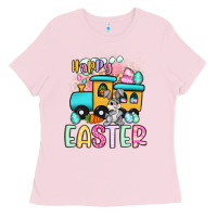 Bubblegum Pink happy easter train Ladies Tee - Artiststas
