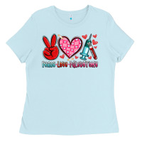 Baby Blue peace love phlebotomy Ladies Tee - Artiststas