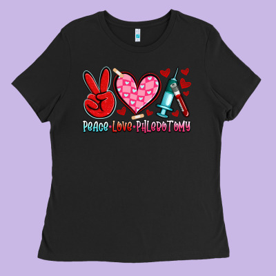 Peace Love Phlebotomy Ladies Tee Designed By Artiststas