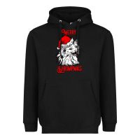 Black Merry Christmas Cat Heavyweight Hoodie - SublimationCraftShop
