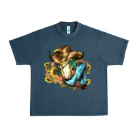 Midnight Navy Cow skull Cowboy boots hats sunflowers Urban Heavy Tee - HowdyJamesFarm