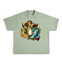 Oil Green Cow skull Cowboy boots hats sunflowers Urban Heavy Tee - HowdyJamesFarm
