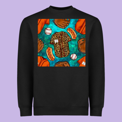 Baseball Leopard Uniform And Hotdog With Gemstone Seamless Pattern Heavyweight Sweatshirt Designed By Bundleandbundleshop