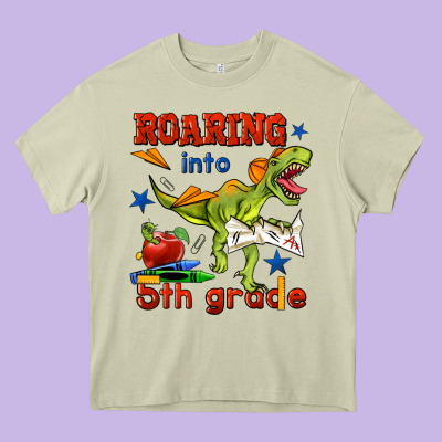 Roaring Into 5th Grade Heavy Core Tee Designed By Bundleandbundleshop
