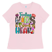 Bubblegum Pink feeding kids is a work of heart Ladies Tee - Artiststas
