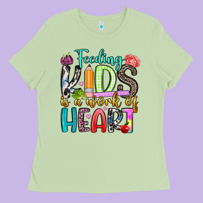 Feeding Kids Is A Work Of Heart Ladies Tee Designed By Artiststas
