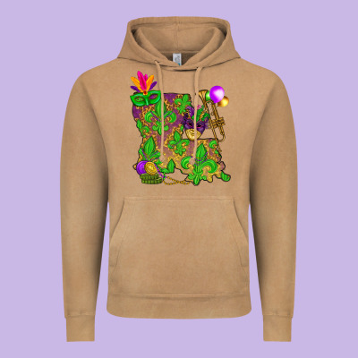 Louisiana Map Mardi Gras Vintage Hoodie Designed By Howdyjamesfarm