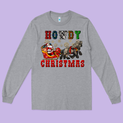 Howdy Christmas With Santa Riding His Sleighs Long Sleeve Tee Designed By Cowgirlartshop