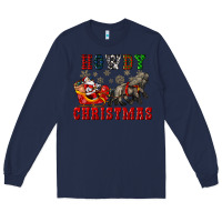 Navy howdy christmas with santa riding his sleighs Long Sleeve Tee - CowGirlArtShop