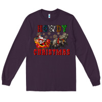 Plum howdy christmas with santa riding his sleighs Long Sleeve Tee - CowGirlArtShop