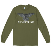 Army Green Hot Trend Raven Nevermore Poetry Halloween Edgar Allan Poe Long Sleeve Tee - lanVoArt