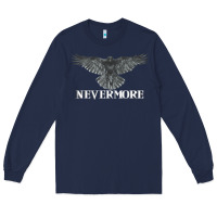 Navy Hot Trend Raven Nevermore Poetry Halloween Edgar Allan Poe Long Sleeve Tee - lanVoArt