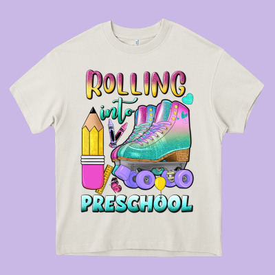 Rolling Into Preschool Heavy Core Tee Designed By Bundleandbundleshop