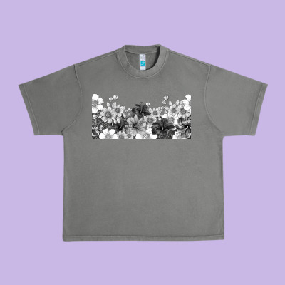 Black And White Floral Urban Heavy Tee Designed By Tumblerdesignbyshophia