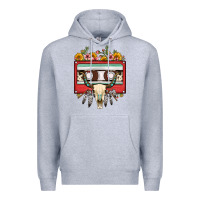 Heather Grey bull skull sunflower floral cassette Premium Hoodie - FaDigitalArtStudio