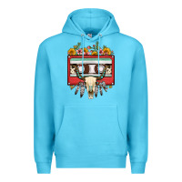 Ocean Blue bull skull sunflower floral cassette Premium Hoodie - FaDigitalArtStudio