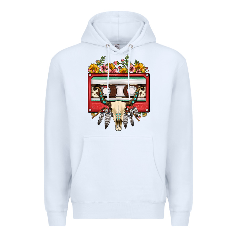 Bull Skull Sunflower Floral Cassette Premium Hoodie by FaDigitalArtStudio | Teevron