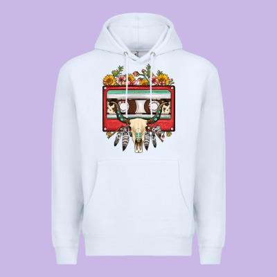 Bull Skull Sunflower Floral Cassette Premium Hoodie Designed By Fadigitalartstudio