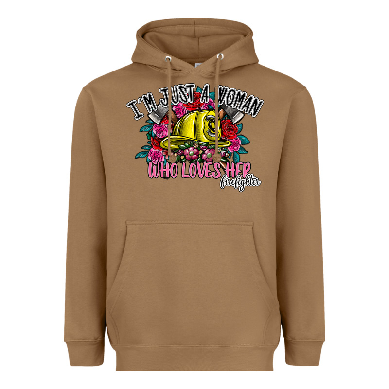Im Just A Woman Who Loves Her Firefighter Heavyweight Hoodie by SublimationCraftShop | Teevron