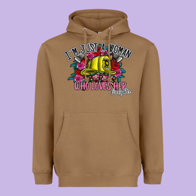 Im Just A Woman Who Loves Her Firefighter Heavyweight Hoodie Designed By Sublimationcraftshop