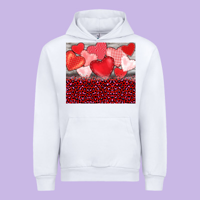 Valentine's Day Red Hearts Red Leopard Urban Hoodie Designed By Barkaloodesign