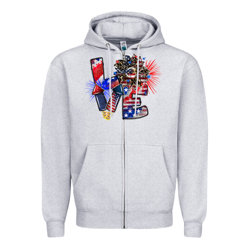 Patriotic Love Zipper Hoodie by CowhideDigitalArt | Teevron