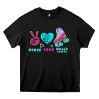 Black peace love roller skate Heavy Core Tee - BundleAndBundleShop