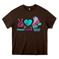 Chocolate Brown peace love roller skate Heavy Core Tee - BundleAndBundleShop