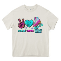 Cream peace love roller skate Heavy Core Tee - BundleAndBundleShop