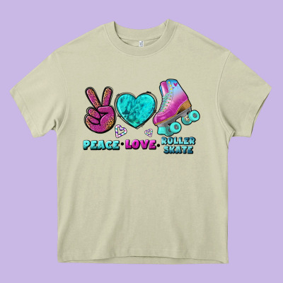 Peace Love Roller Skate Heavy Core Tee Designed By Bundleandbundleshop