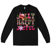 Black jolly happy joyful pink christmas Long Sleeve Tee - CowGirlArtShop