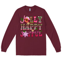 Burgundy jolly happy joyful pink christmas Long Sleeve Tee - CowGirlArtShop