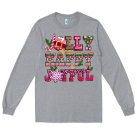 Heather Grey jolly happy joyful pink christmas Long Sleeve Tee - CowGirlArtShop