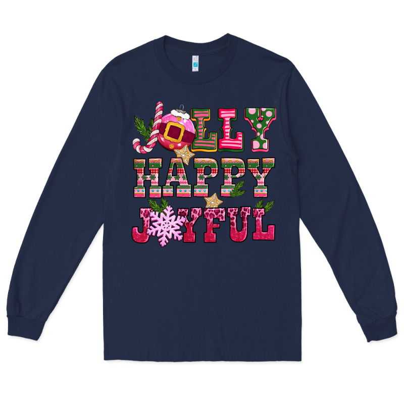 Jolly Happy Joyful Pink Christmas Long Sleeve Tee by CowGirlArtShop | Teevron
