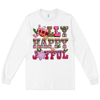 White jolly happy joyful pink christmas Long Sleeve Tee - CowGirlArtShop