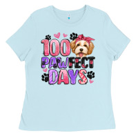 Baby Blue 100 pawfect days Ladies Tee - Artiststas