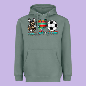 Peace Love Soccer Heavyweight Hoodie Designed By Cowhidedigitalart