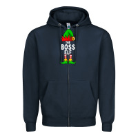 Navy Boss Elf Matching Family Christmas Zipper Hoodie - lanVoArt
